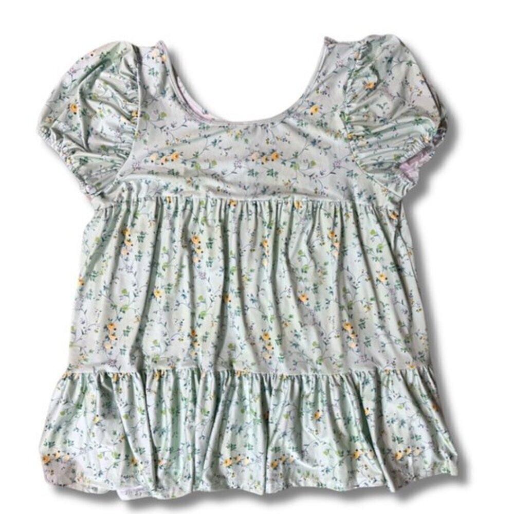 Lily Firmiana Plus Size Sage Green Floral Babydoll Top Short Sleeve Ruffles nwt